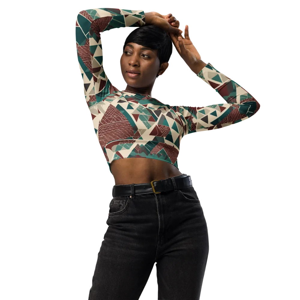 Alpine Mosaic on Long Sleeve Crop Top — Front