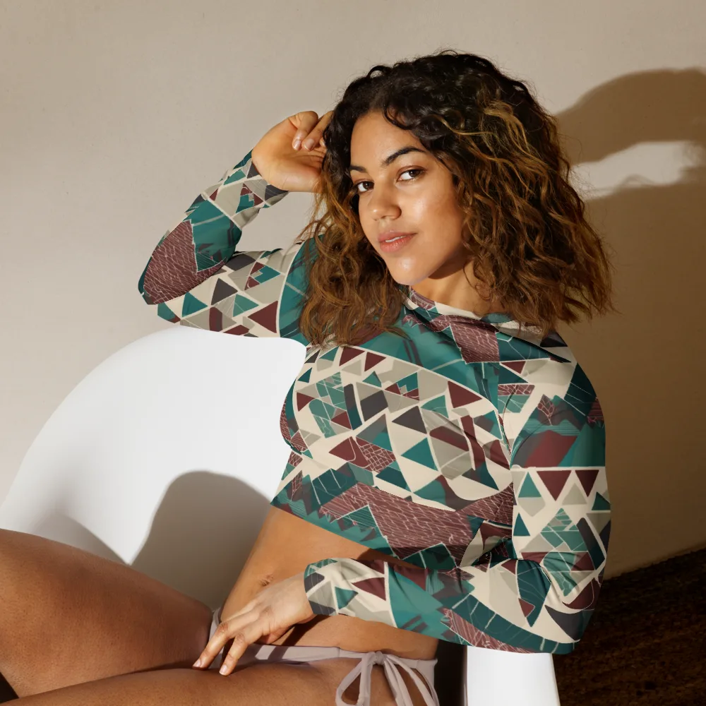 Alpine Mosaic on Long Sleeve Crop Top — Left Front