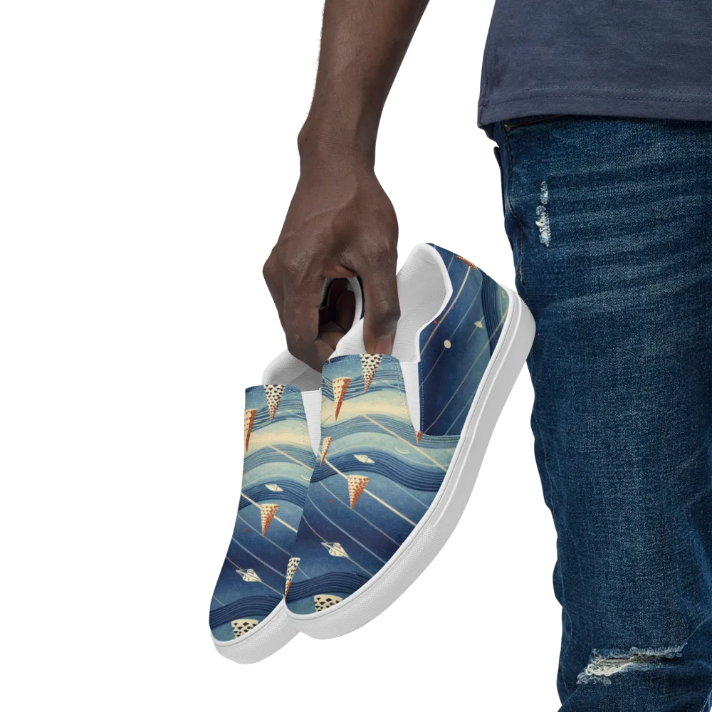 Nautical Signal on Men's Slip-On Canvas Shoes — Left Front