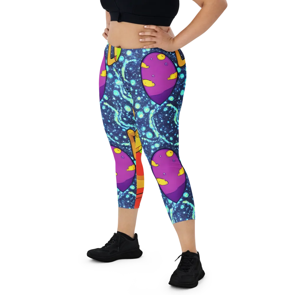 Cosmic Siblings on Capri Leggings — Front