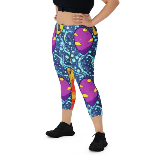 Cosmic Siblings on a Capri Leggings