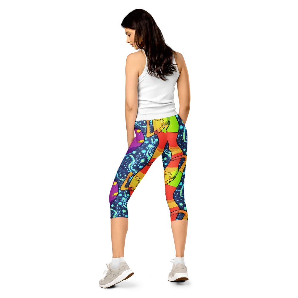 Cosmic Siblings on Capri Leggings — Back