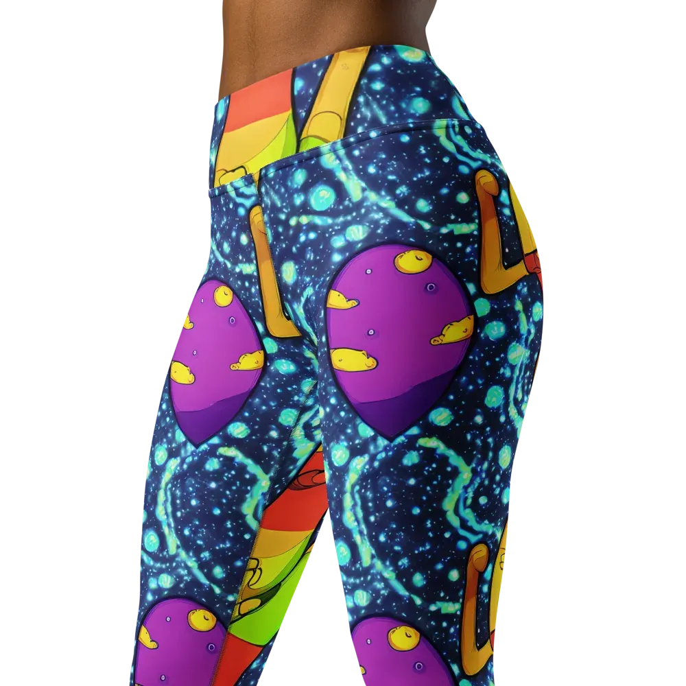 Cosmic Siblings on Yoga Leggings — Left Front