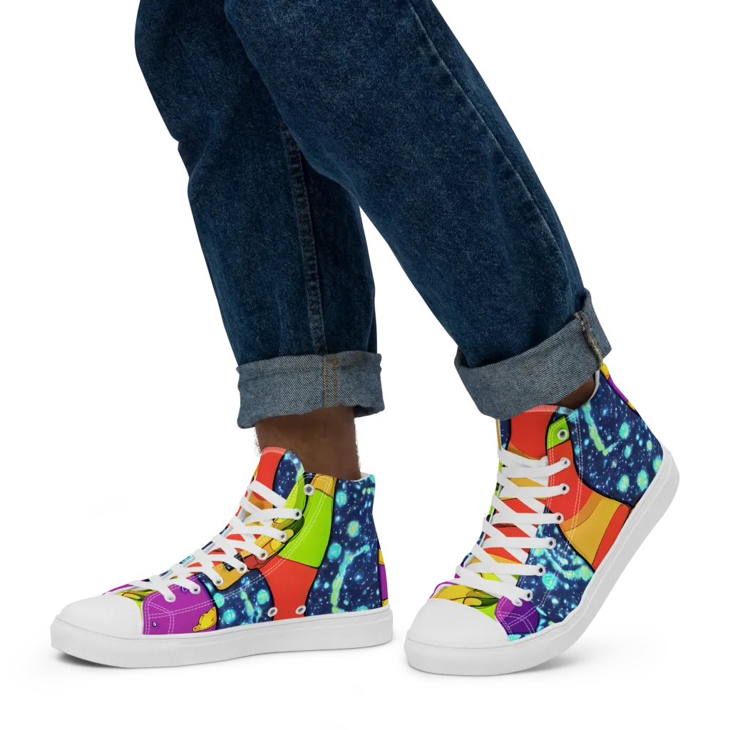 Cosmic Siblings on Men's High Top Canvas Shoes — Left