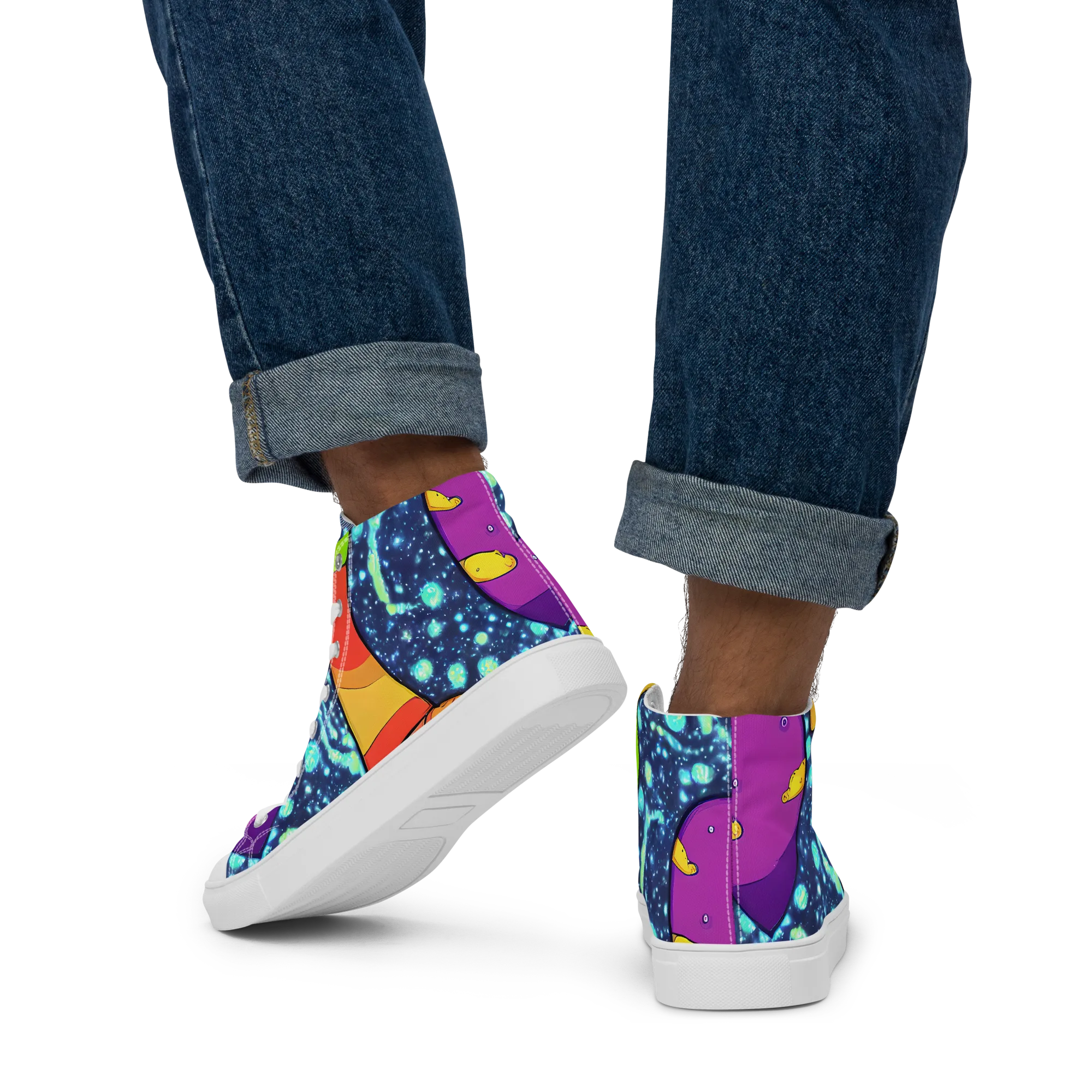 Cosmic Siblings on Men's High Top Canvas Shoes — Back