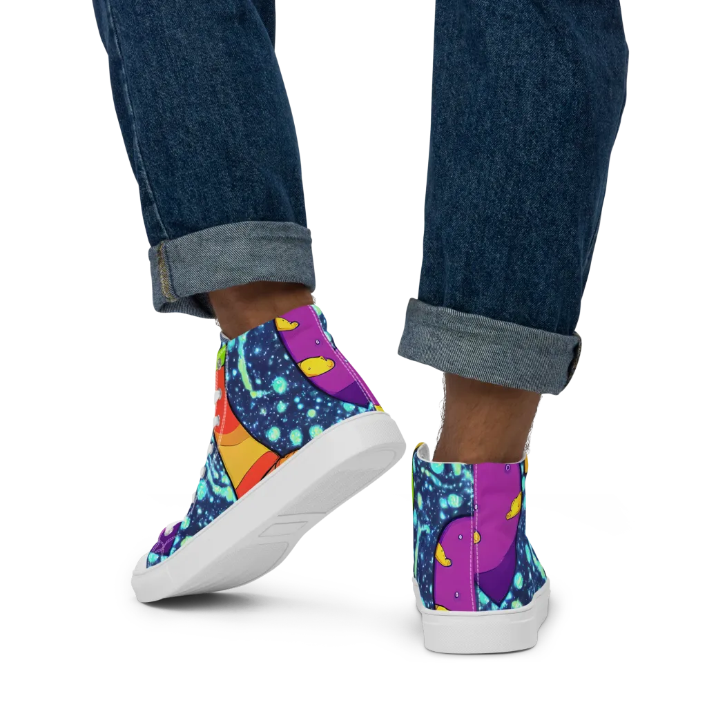 Cosmic Siblings on Men's High Top Canvas Shoes — Back
