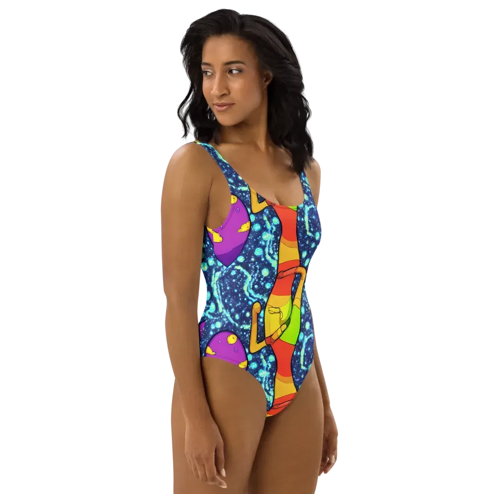 Cosmic Siblings on One-Piece Swimsuit — Right