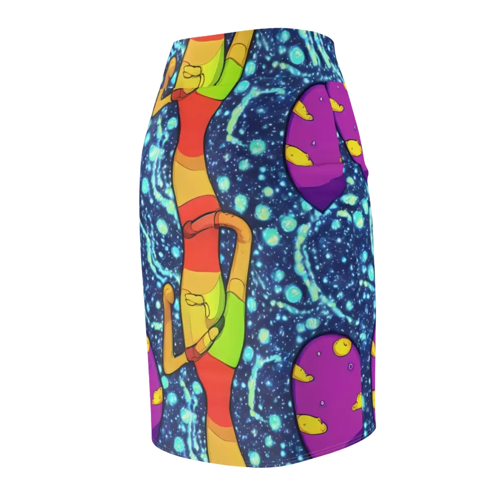 Cosmic Siblings on Pencil Skirt — Back Side