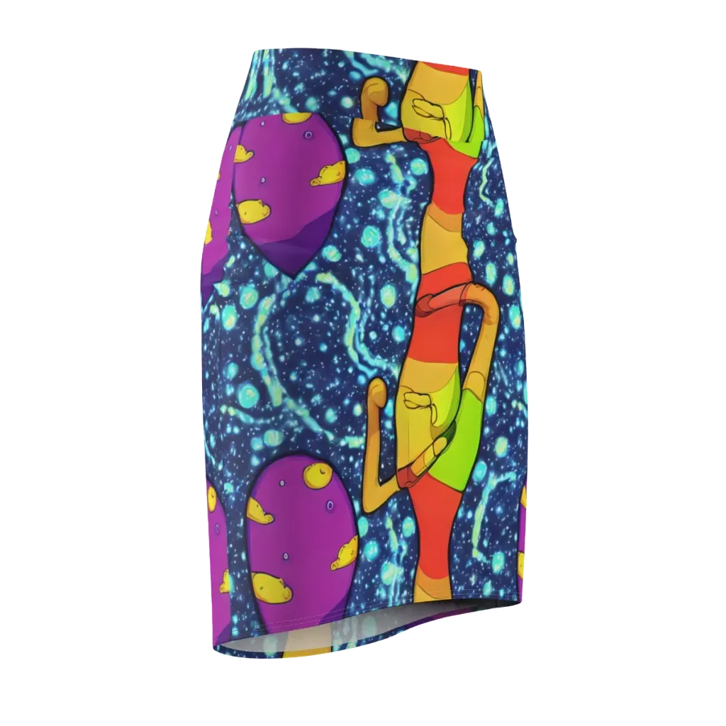 Cosmic Siblings on Pencil Skirt — Front Side