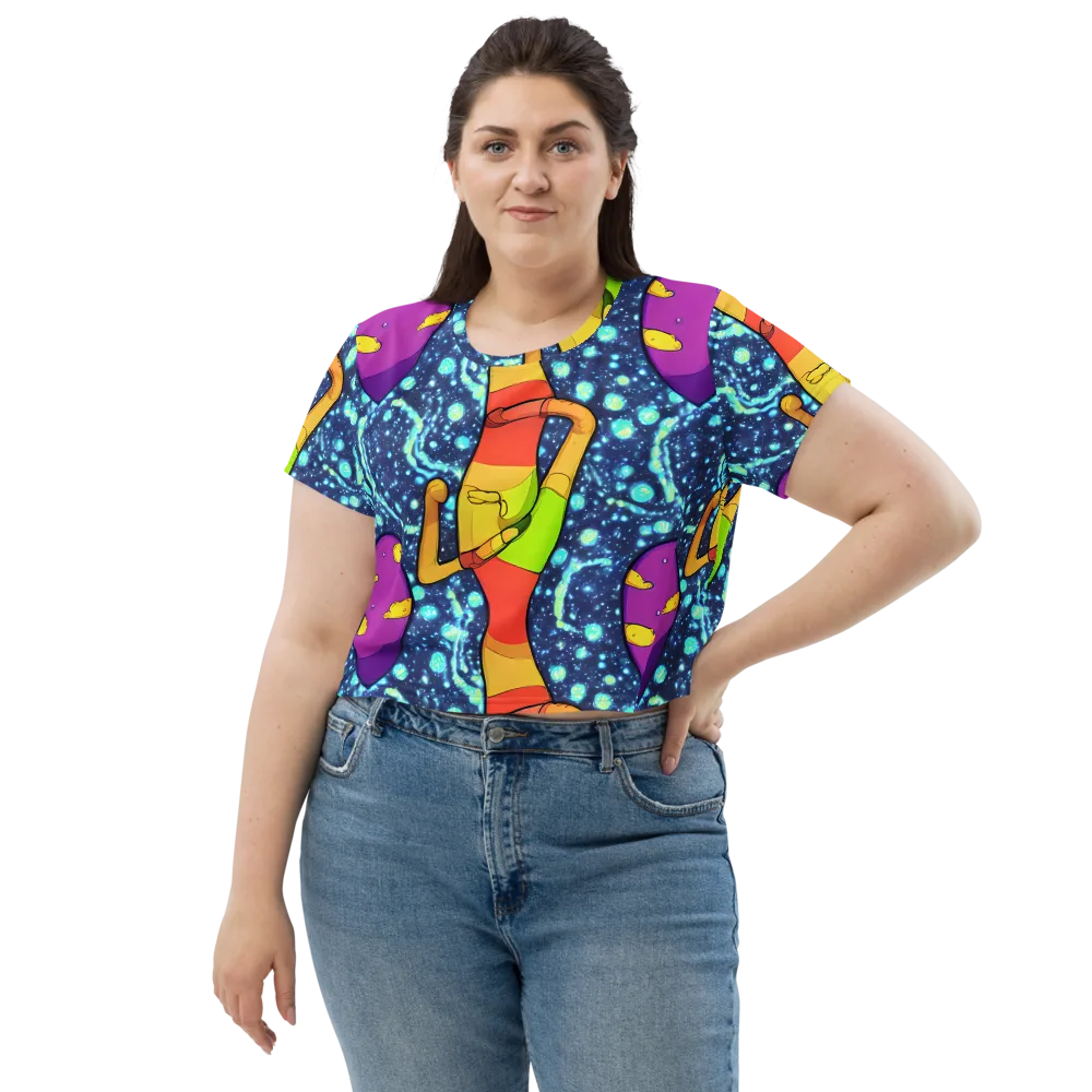 Cosmic Siblings on Crop Tee — Front