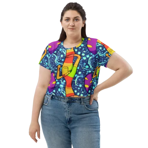 Cosmic Siblings on a Crop Tee