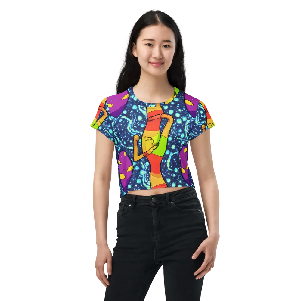 Cosmic Siblings on Crop Tee — Front
