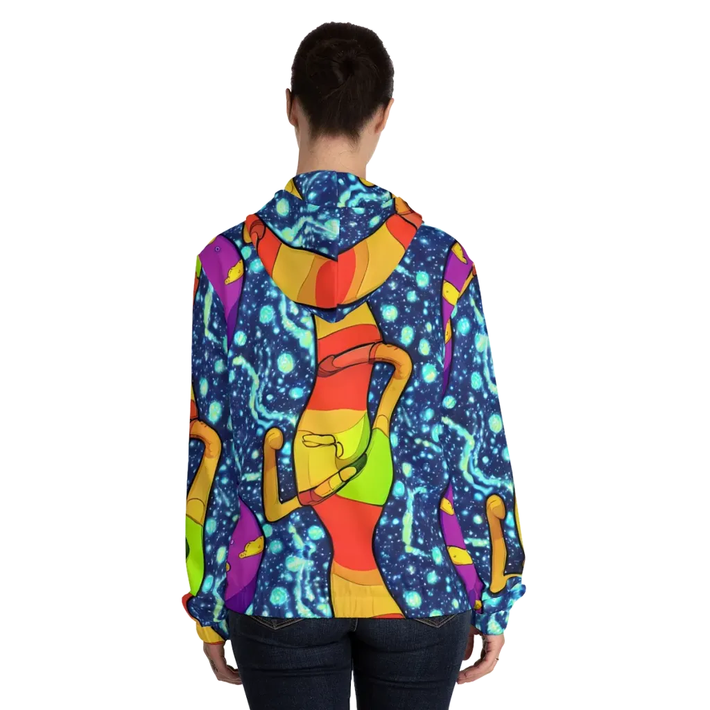 Cosmic Siblings on Women's Full-Zip Hoodie — Back On Person