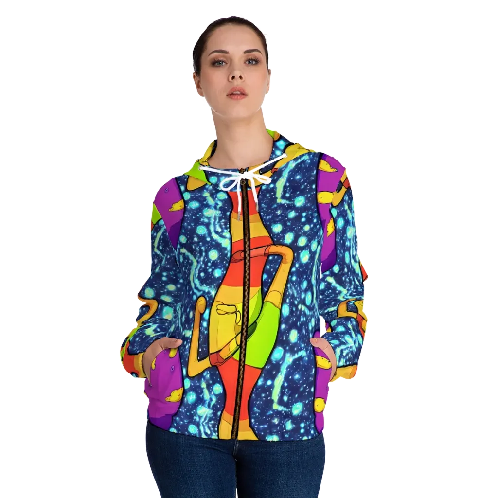 Cosmic Siblings on Women's Full-Zip Hoodie — Front On Person