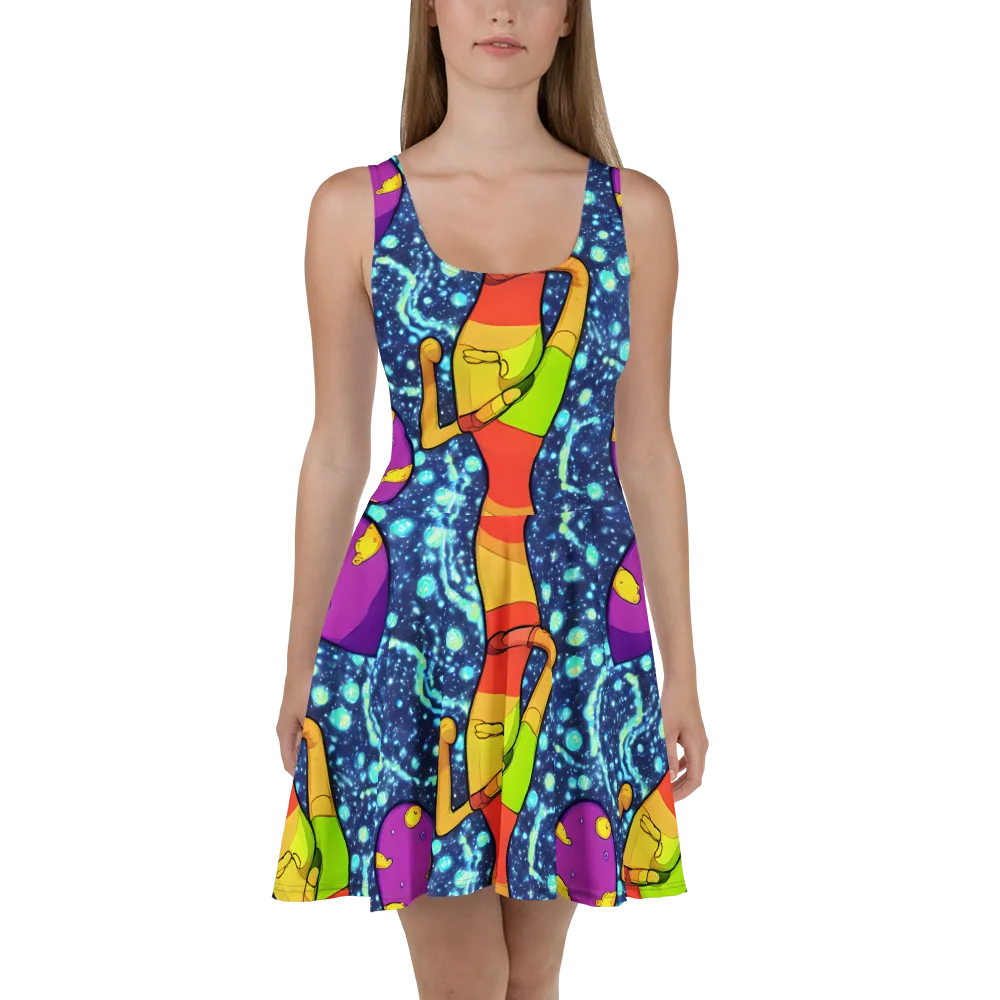 Cosmic Siblings on Skater Dress — Front