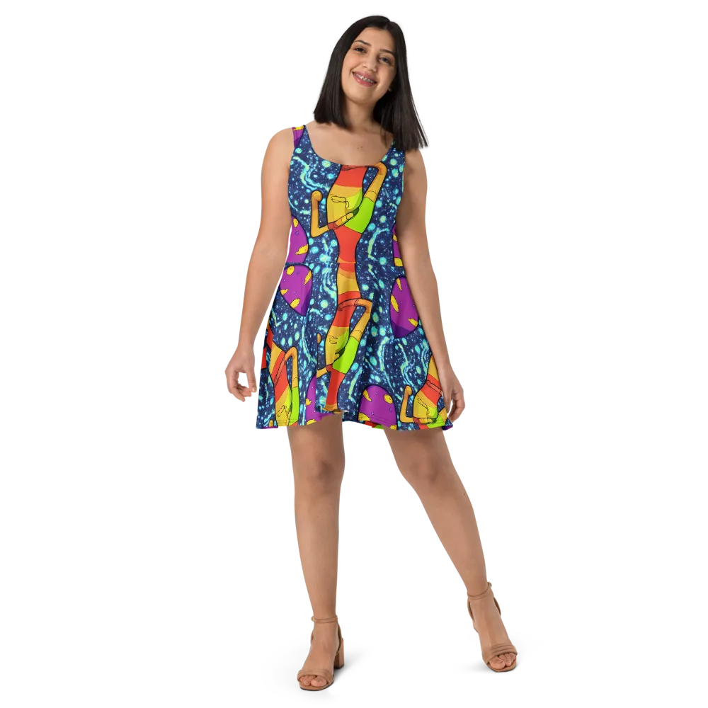 Cosmic Siblings on Skater Dress — Front