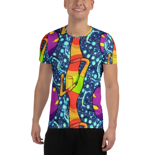 Cosmic Siblings on a Men's Athletic T-Shirt