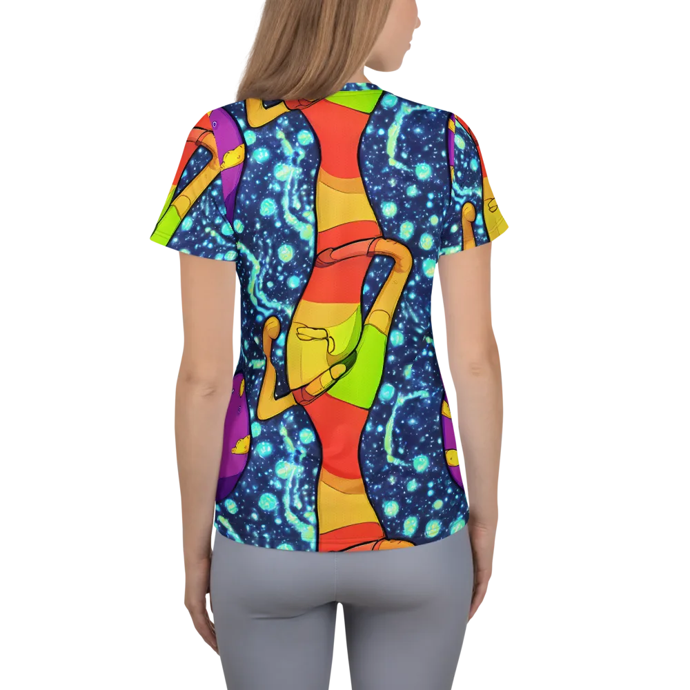 Cosmic Siblings on Women's Athletic T-Shirt — Back