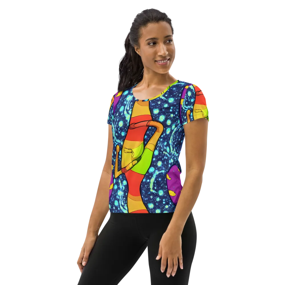 Cosmic Siblings on Women's Athletic T-Shirt — Left