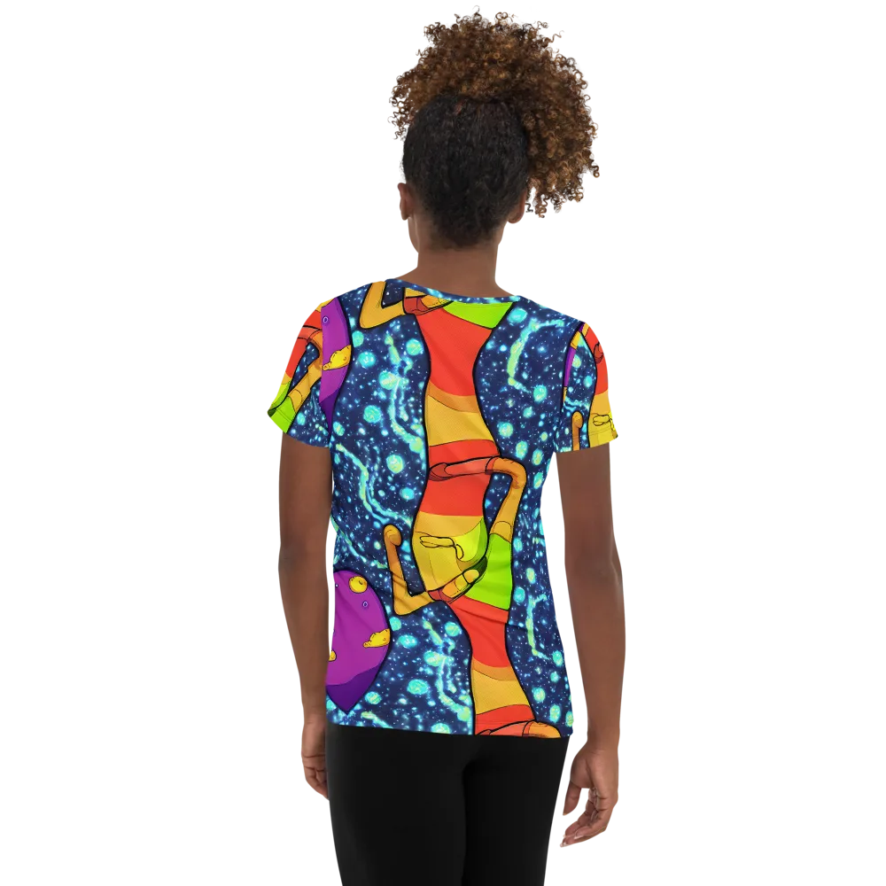 Cosmic Siblings on Women's Athletic T-Shirt — Back