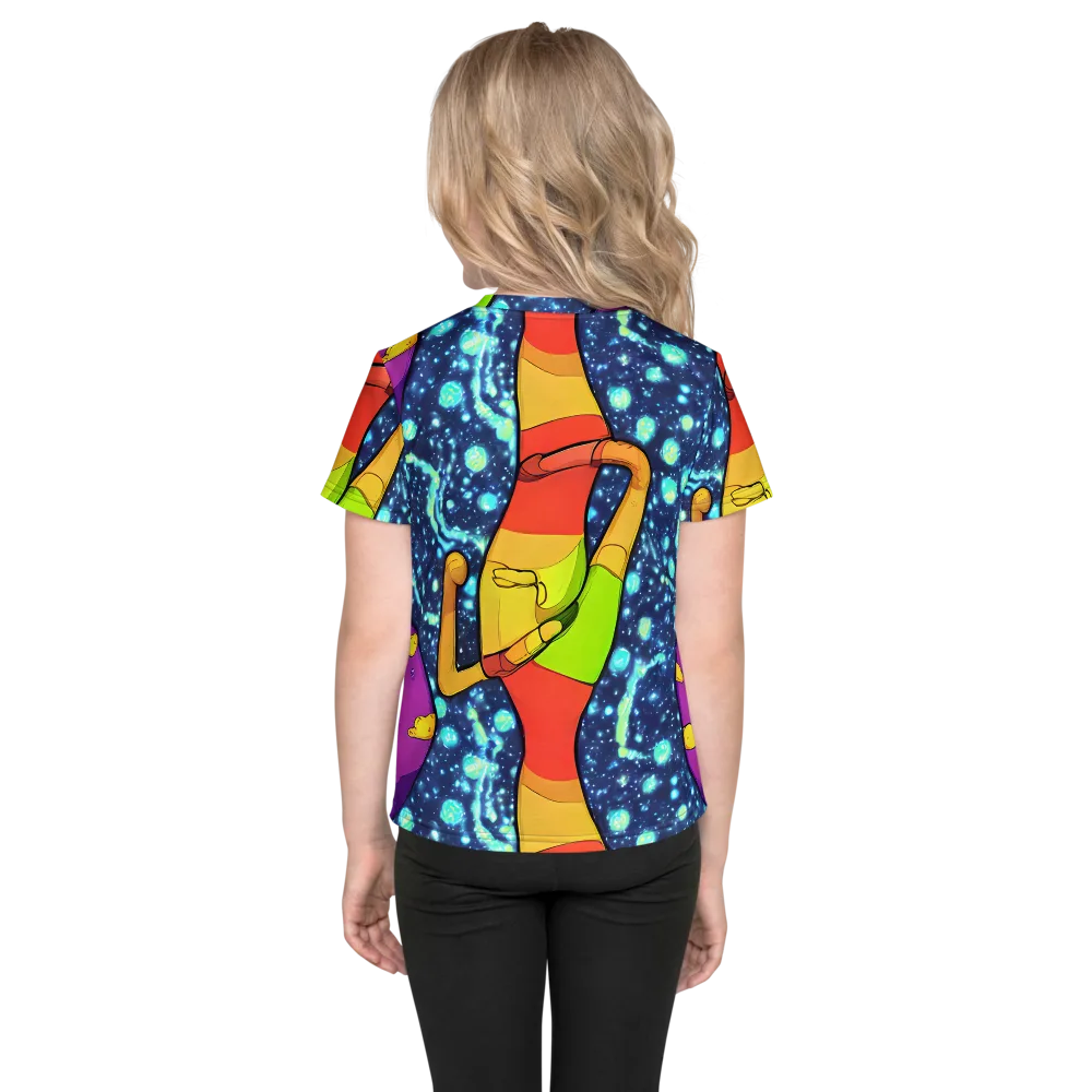 Cosmic Siblings on Kids Crew Neck T-Shirt — Back