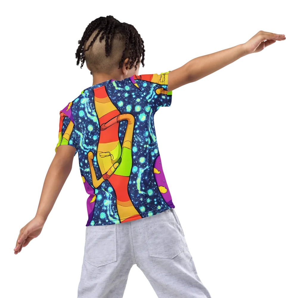 Cosmic Siblings on Kids Crew Neck T-Shirt — Back