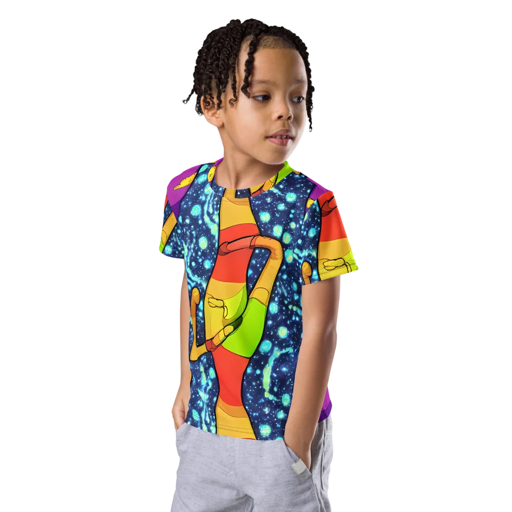 Cosmic Siblings on Kids Crew Neck T-Shirt — Left Front