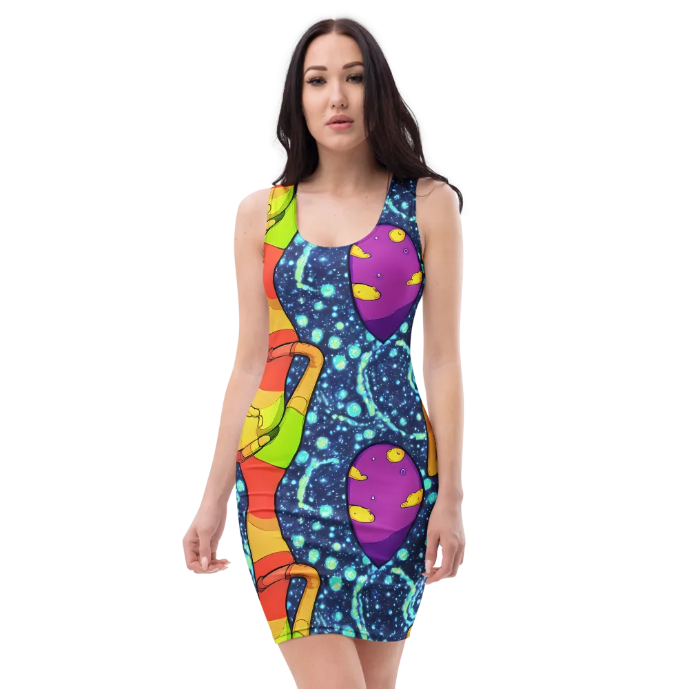 Cosmic Siblings on Bodycon Dress — Front