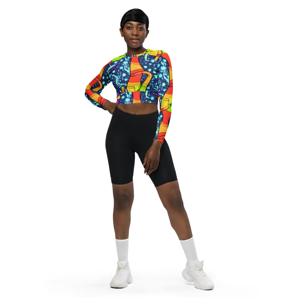 Cosmic Siblings on Long Sleeve Crop Top — Front
