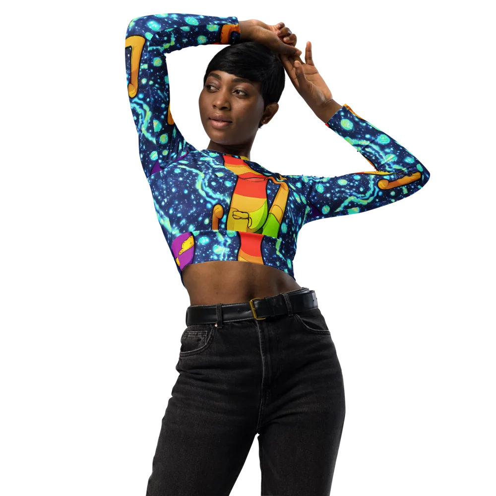 Cosmic Siblings on Long Sleeve Crop Top — Front