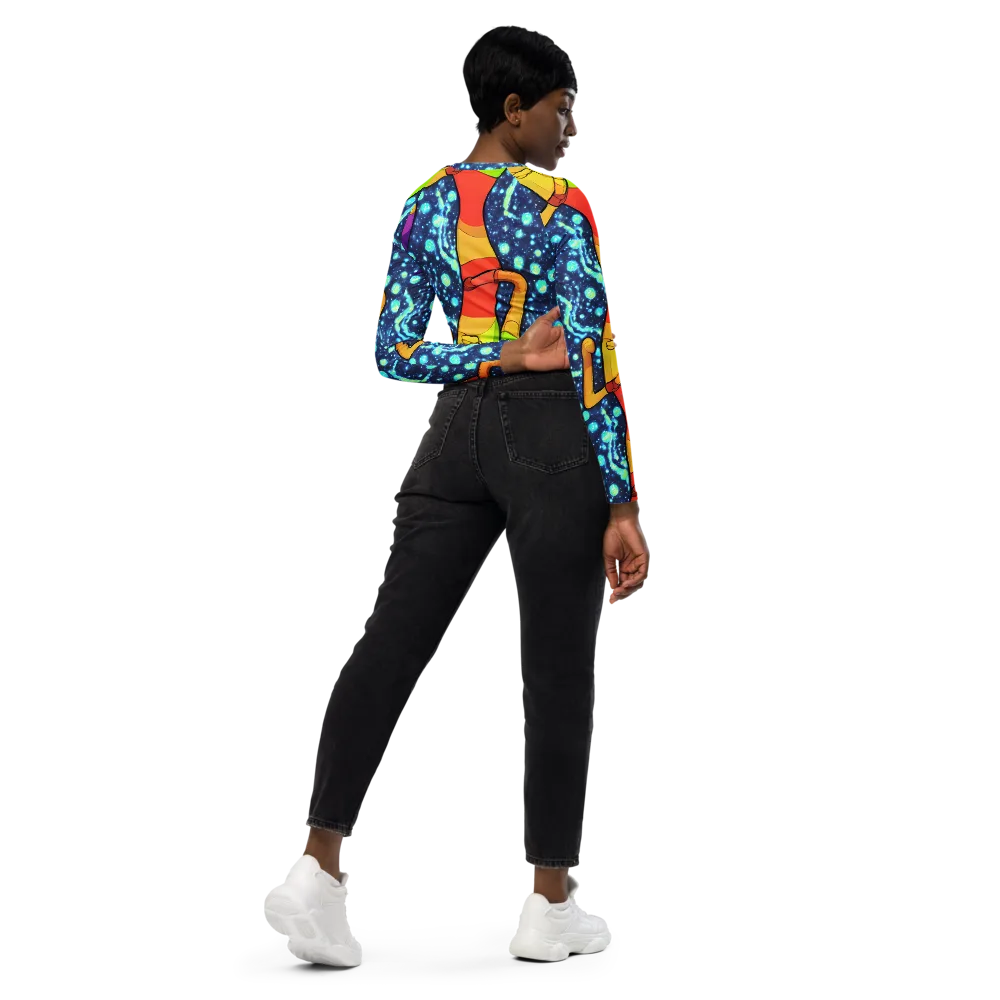 Cosmic Siblings on Long Sleeve Crop Top — Right Back