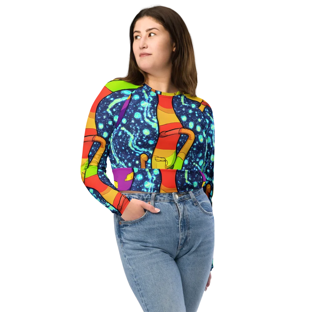 Cosmic Siblings on Long Sleeve Crop Top — Front