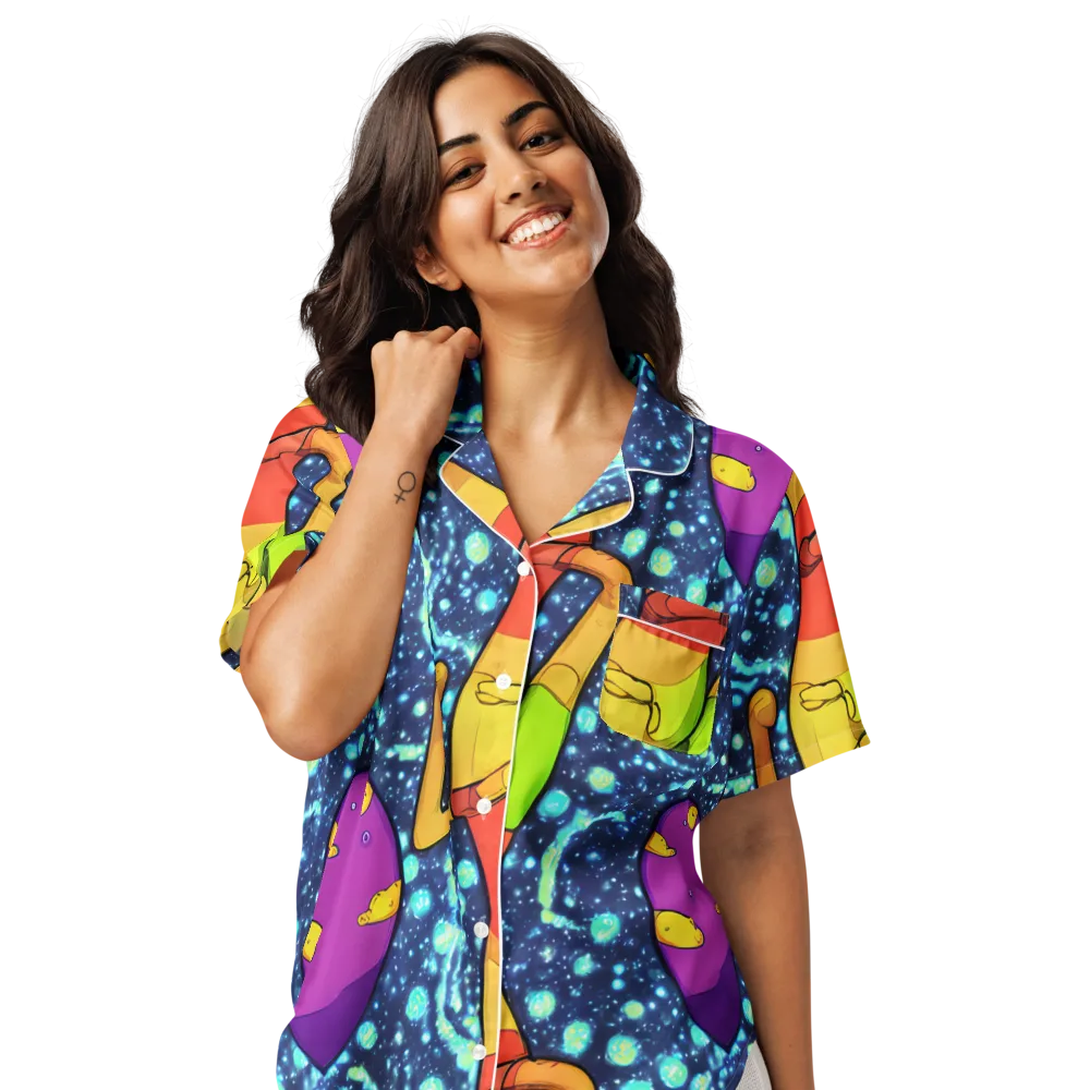 Cosmic Siblings on Women's Short Sleeve Pajama Top — Front