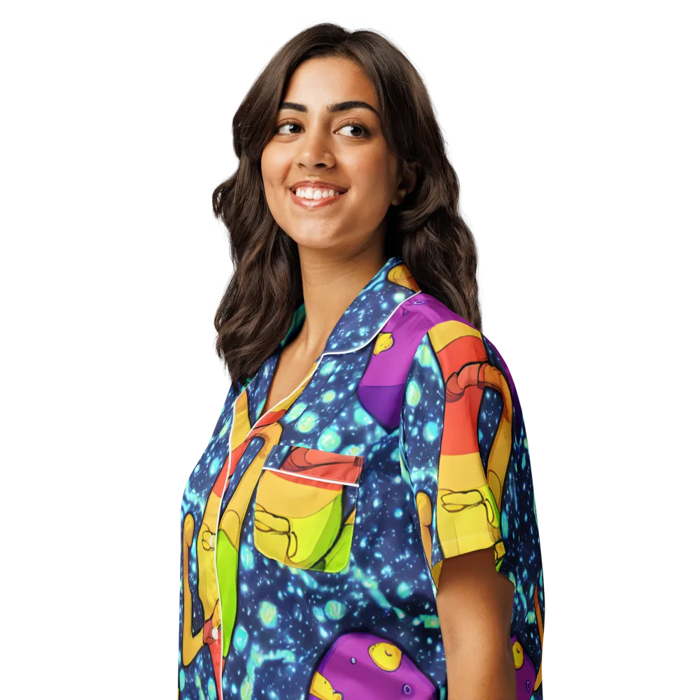 Cosmic Siblings on Women's Short Sleeve Pajama Top — Left Front