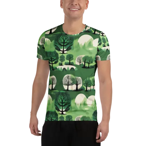 Verdant Tableau on a Men's Athletic T-Shirt