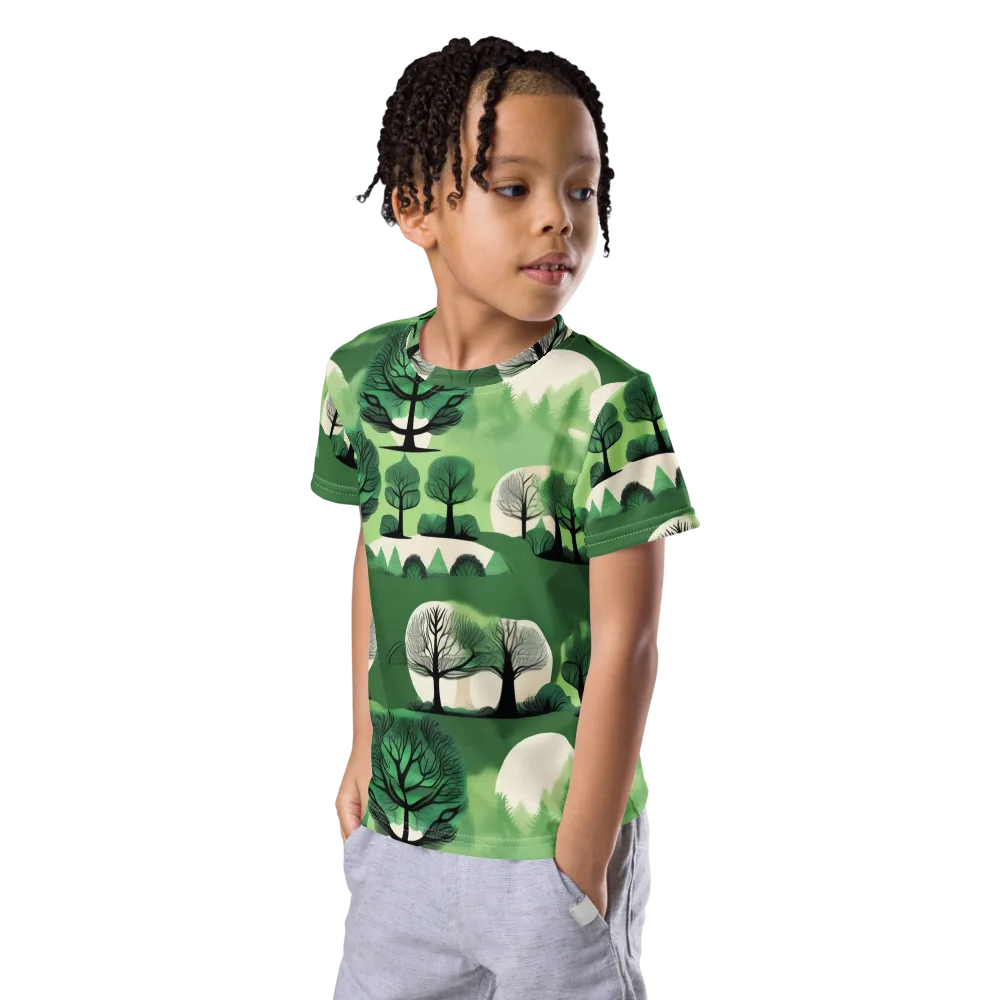 Verdant Tableau on Kids Crew Neck T-Shirt — Left Front