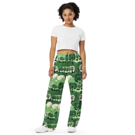 Verdant Tableau on a Wide-Leg Pants