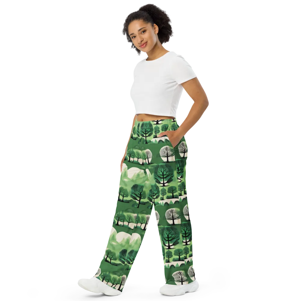 Verdant Tableau on Wide-Leg Pants — Left Front