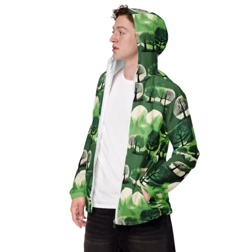 Verdant Tableau on a Men's Windbreaker