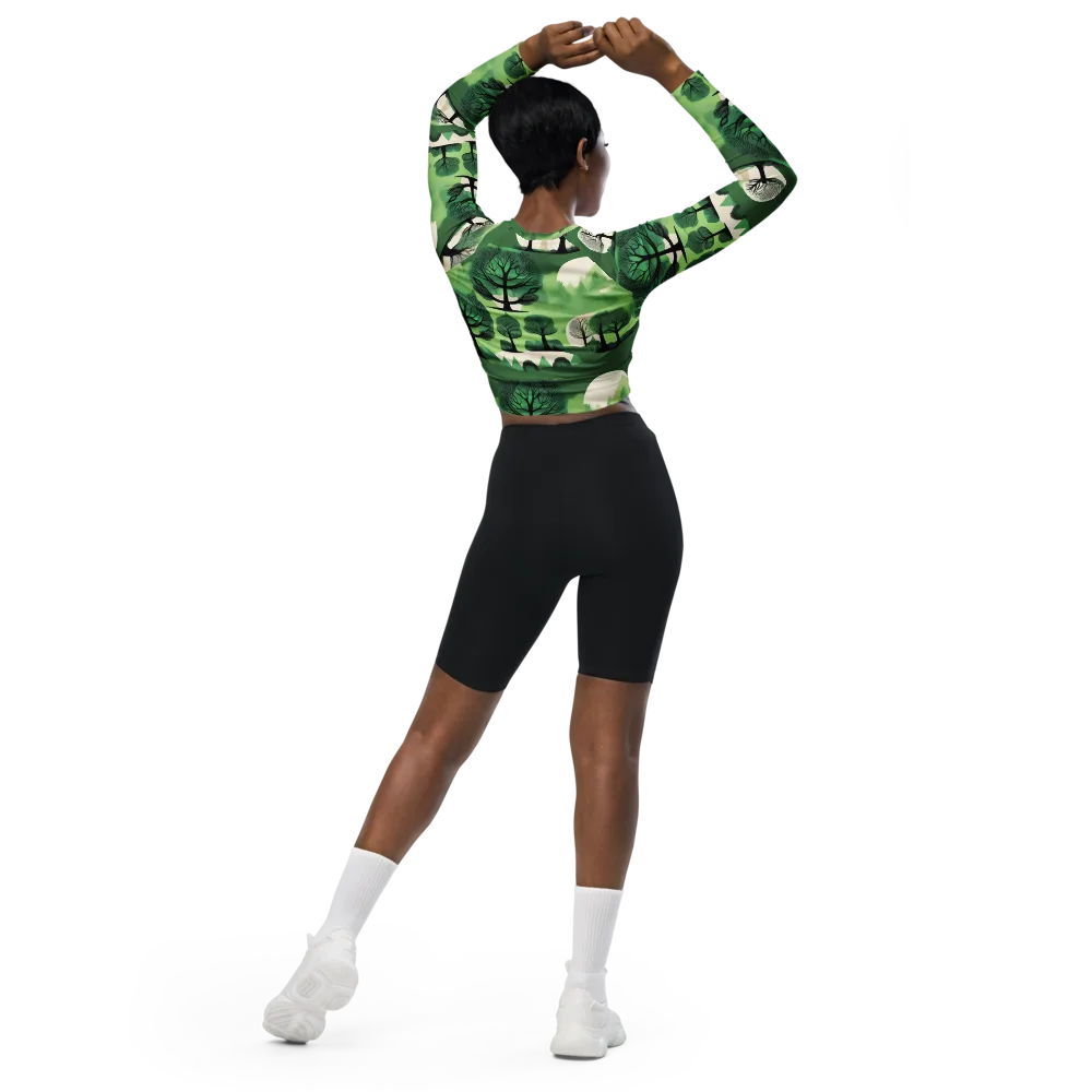 Verdant Tableau on Long Sleeve Crop Top — Back