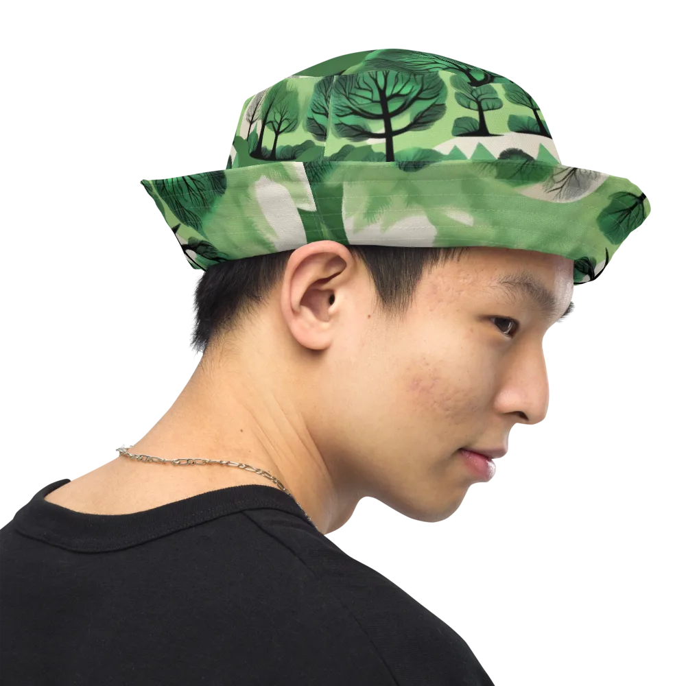 Verdant Tableau on Reversible Bucket Hat — Right Outside