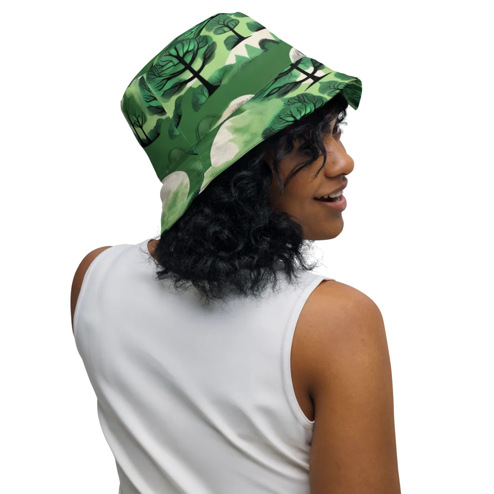 Verdant Tableau on Reversible Bucket Hat — Right Outside