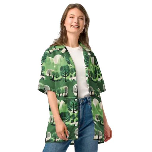 Verdant Tableau on a Button Shirt