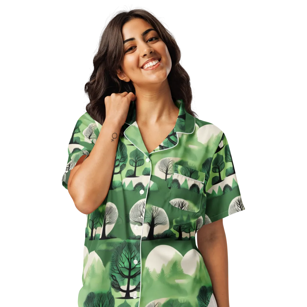 Verdant Tableau on Women's Short Sleeve Pajama Top — Front