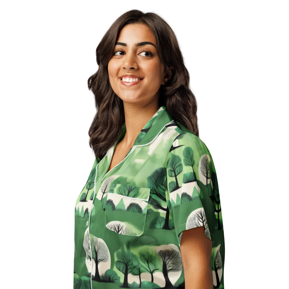 Verdant Tableau on Women's Short Sleeve Pajama Top — Left Front