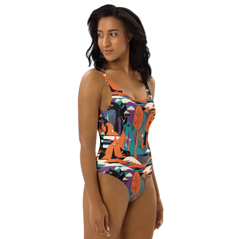 Vermilion Woodland on One-Piece Swimsuit — Right
