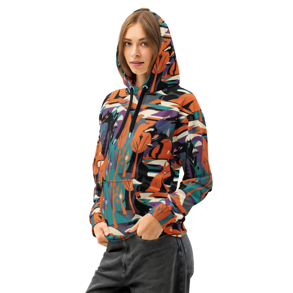 Vermilion Woodland on Cotton Hoodie — Left Front