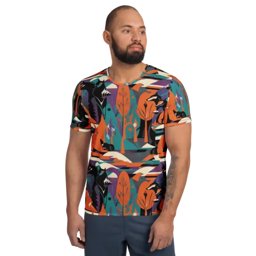 Vermilion Woodland on a Men's Athletic T-Shirt