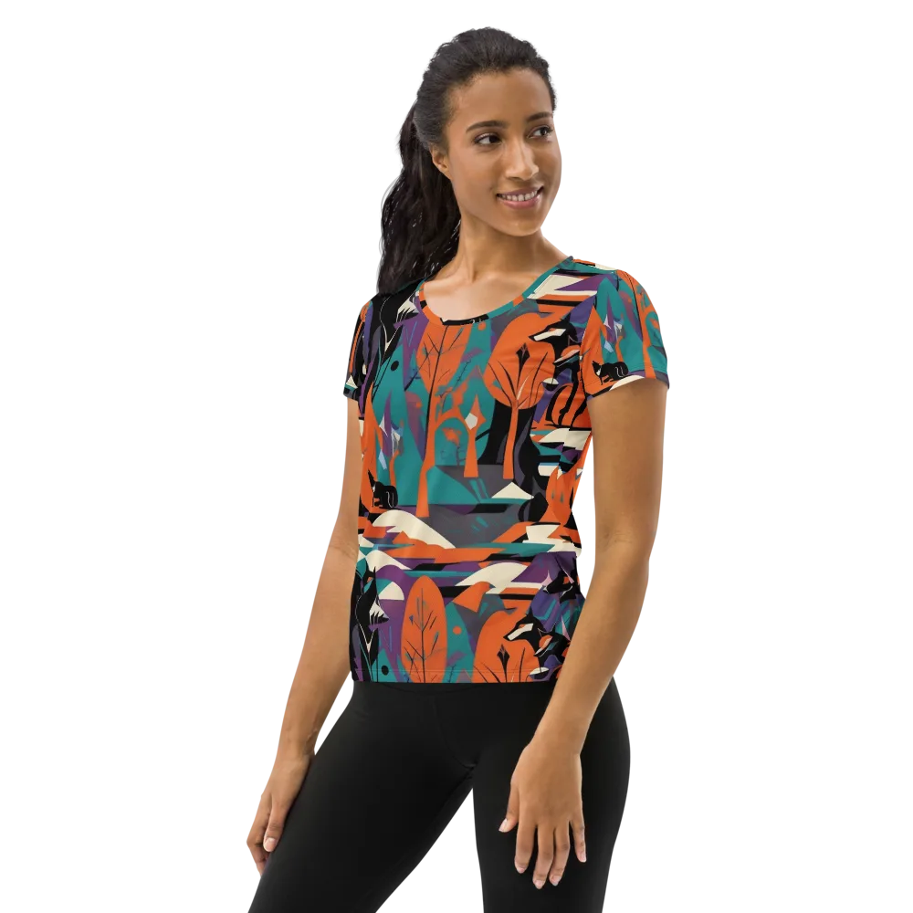 Vermilion Woodland on Women's Athletic T-Shirt — Left