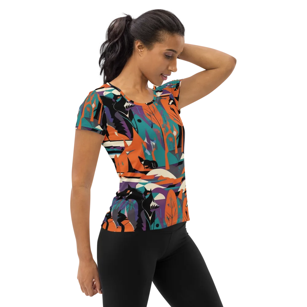 Vermilion Woodland on Women's Athletic T-Shirt — Right